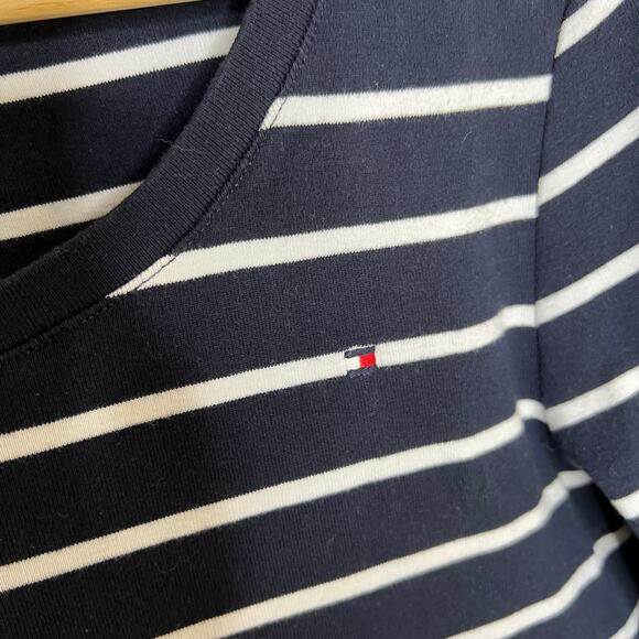Tommy Hilfiger Long Sleeve Navy White Stripe Tee Large - Picture 4 of 9